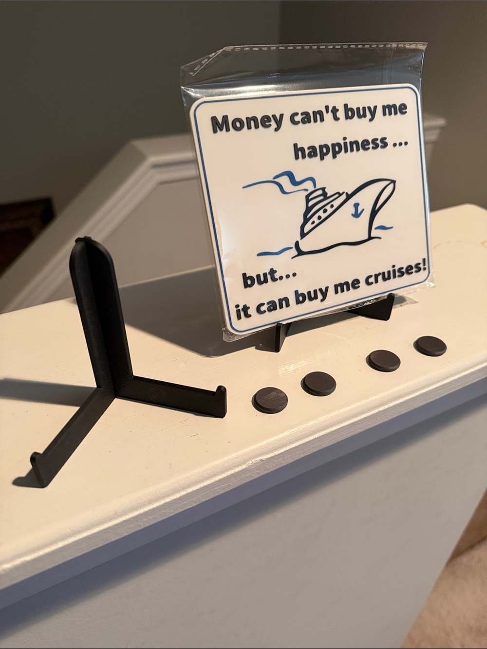 Funny Cruise Quote Decorative Tile - White with Blue and Black - Picture 2 of 2